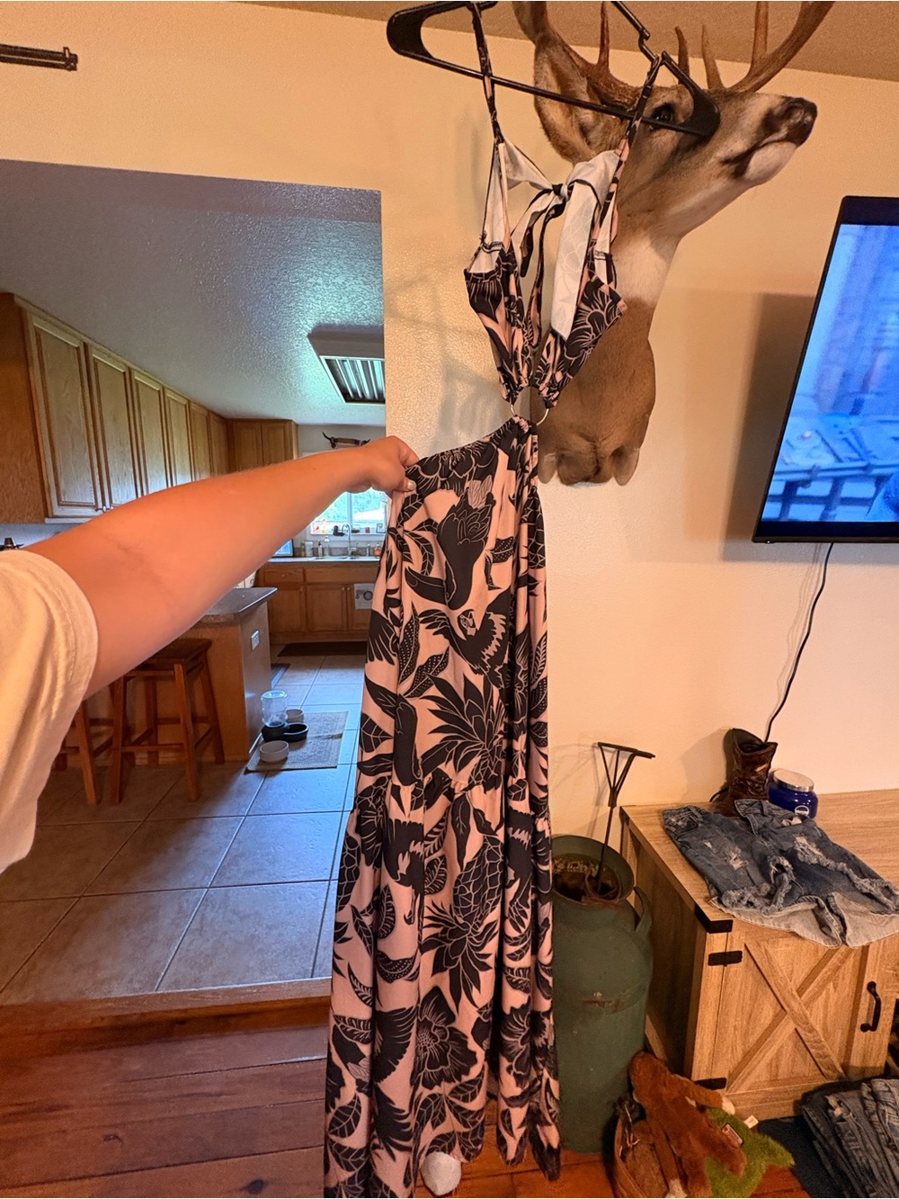 Black and Blush Floral Maxi Dress
